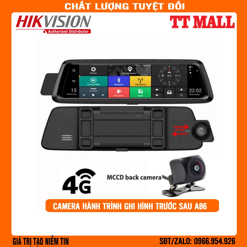 {Định vị từ xa}Trọn bộ camera hành trình ô tô dạng gương A86 tích hợp khe sim 4G - WiFi - GPS RAM 2G màn hình 10ich