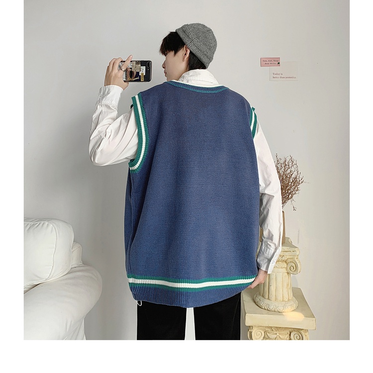 Áo sweater nam len cổ V không tay form rộng thời trang học sinh hàn quốc áo len mặc ngoài dáng unisex đi học đi chơi | BigBuy360 - bigbuy360.vn