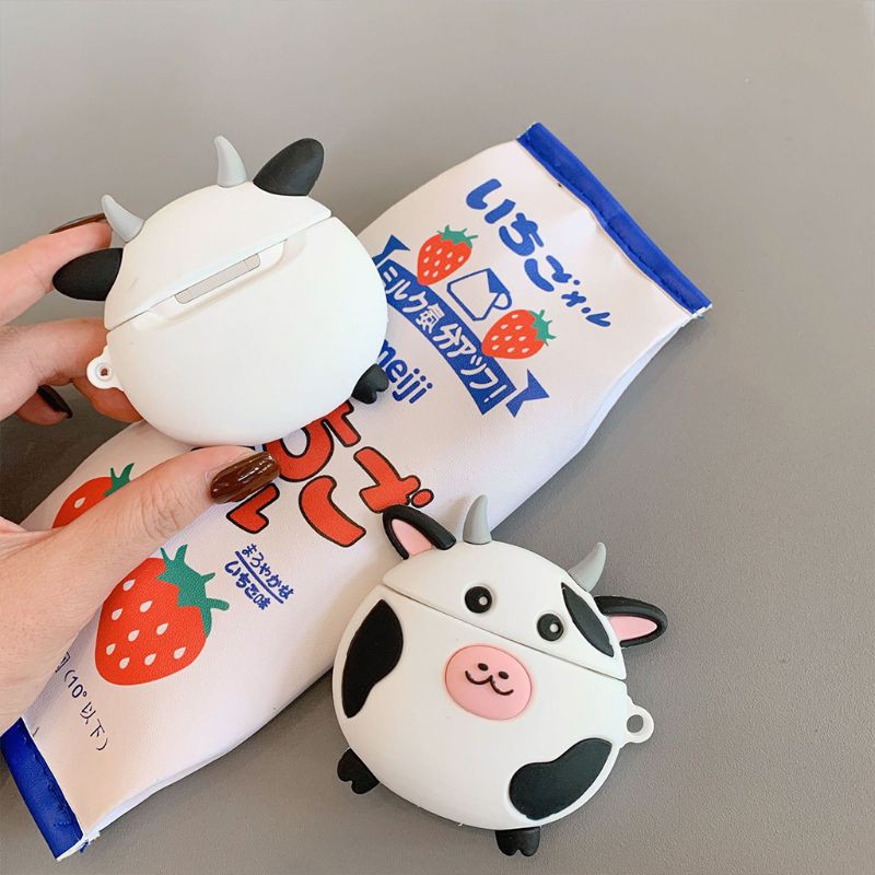 Hộp Bảo Vệ Bằng Silicone Chống Sốc Hình Bò Sữa Đáng Yêu Cho Airpods