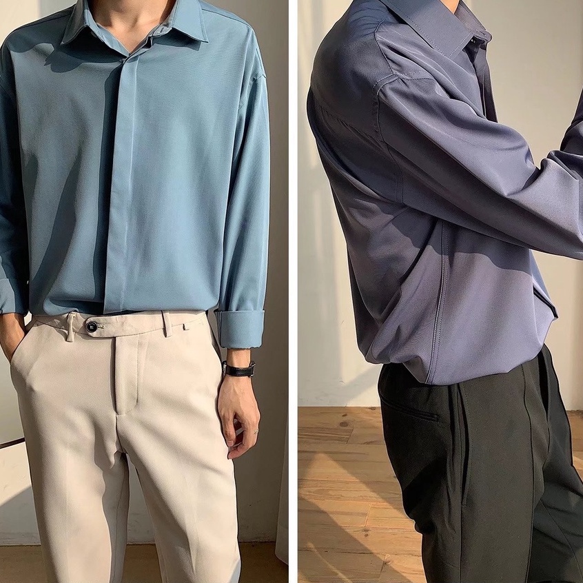 Áo Sơ Mi Nam Tay Dài Màu Trơn Thiết Kế Tinh Tế Phong Cách Hàn Quốc Thời Trang Cho simple bigsize unisex áo from rộng nư