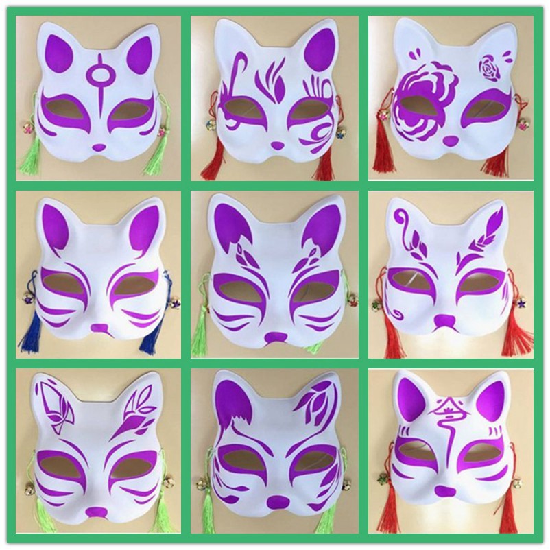 (hàng về) Mặt Nạ Hóa Trang Mèo Vẽ Tay Phong Cách Nhật Bản Mặt nạ cáo/mèo vẽ sẵn