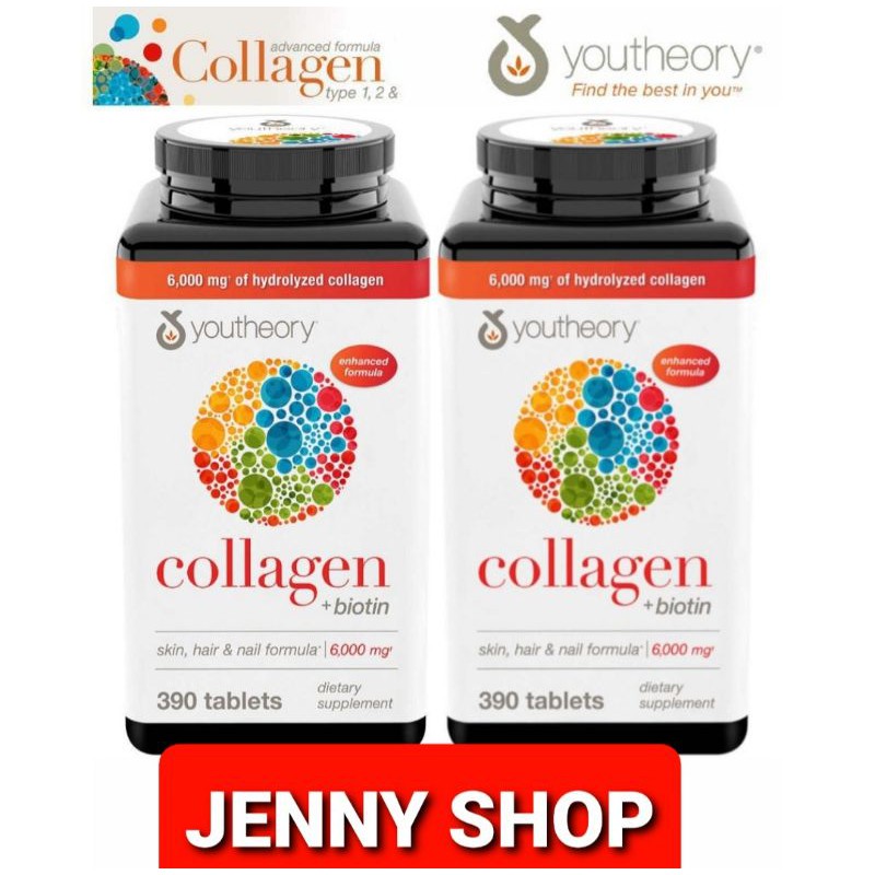 Viên Uống Youtheory Collagen Advanced 390 Viên collagen Type 1,2&3 - Mẫu mới 6000 BIotin
