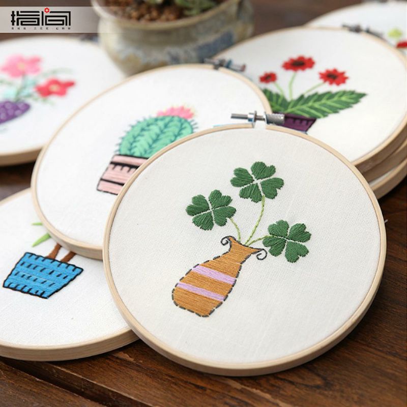 TẶNG KÈM KHUNG dụng cụ thêu tranh với họa tiết và kim thêu dành cho người mới bắt đầu Set thêu thủ công DIY hoa lá