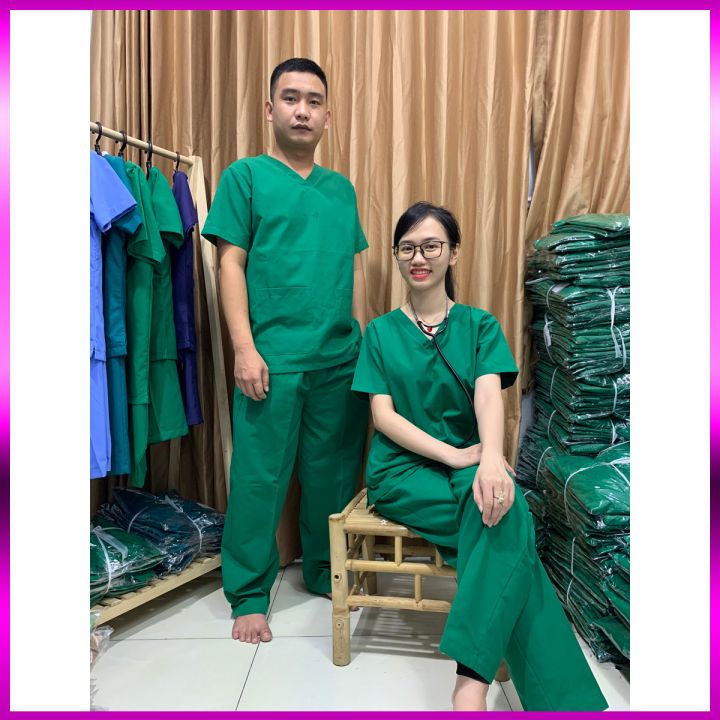 Bộ Scrubs bác sĩ phòng mổ NỮ màu XANH KÉT - Bộ quần áo bác sĩ phẫu thuật, hộ lý, y tá bệnh viện