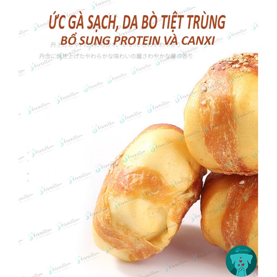 [LÀM THỦ CÔNG]Snack Sạch Răng Miệng JFamille, Gà Kim Sa Cuộn Da Bò. Giảm Stress &amp; Chống Cắn Phá. JF149