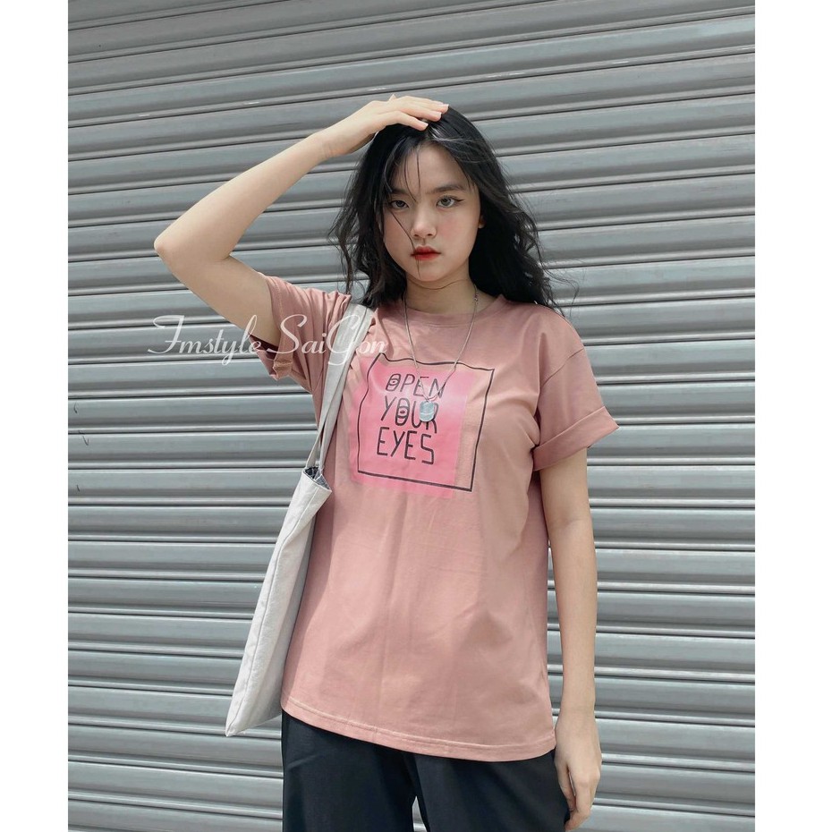 Áo thun nữ tay lỡ, áo phông unisex form rộng in Open your eyes ulzzang VM STYLE 21TU07ND0802-21TU12T372207