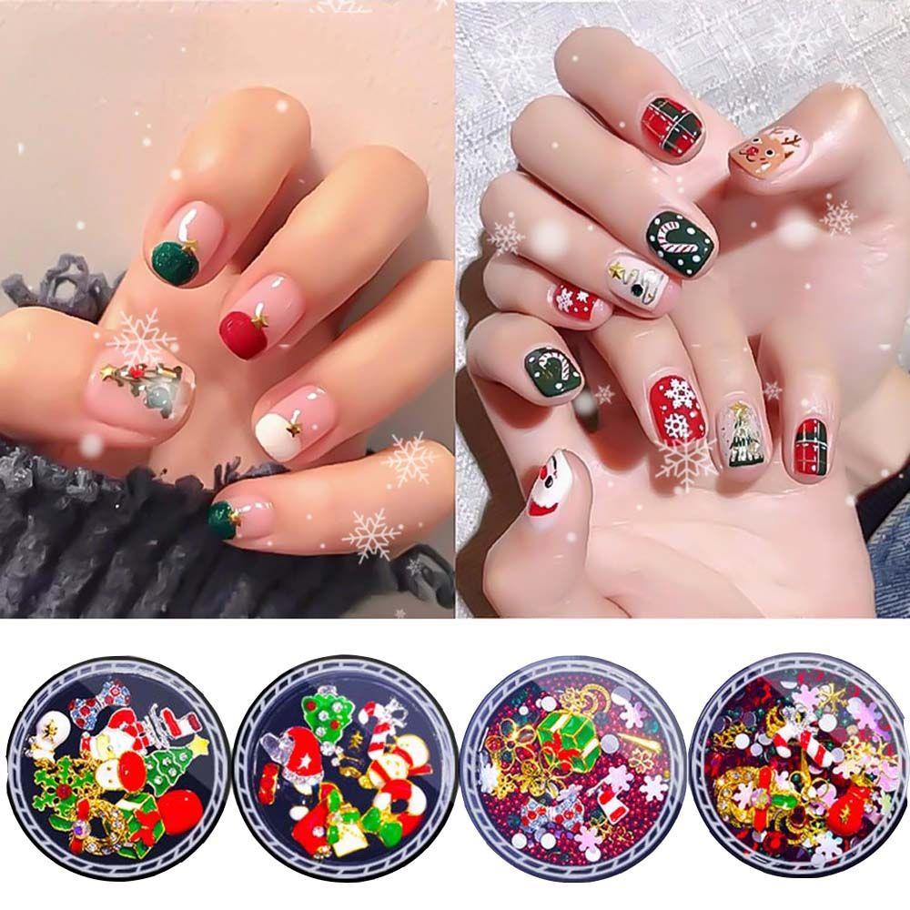 Phụ Kiện Trang Trí Móng Tay Nhiều Màu Sắc Họa Tiết Giáng Sinh Vớ Đính Kim Sa Hình Bông Tuyết Trang Trí Móng Tay DIY