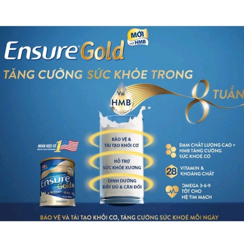 Sữa bột Ensure Gold Abbott Hương vani (HMB) ⚡ Tặng quà ⚡ Hộp 400g Dinh dưỡng đầy đủ, cân đối