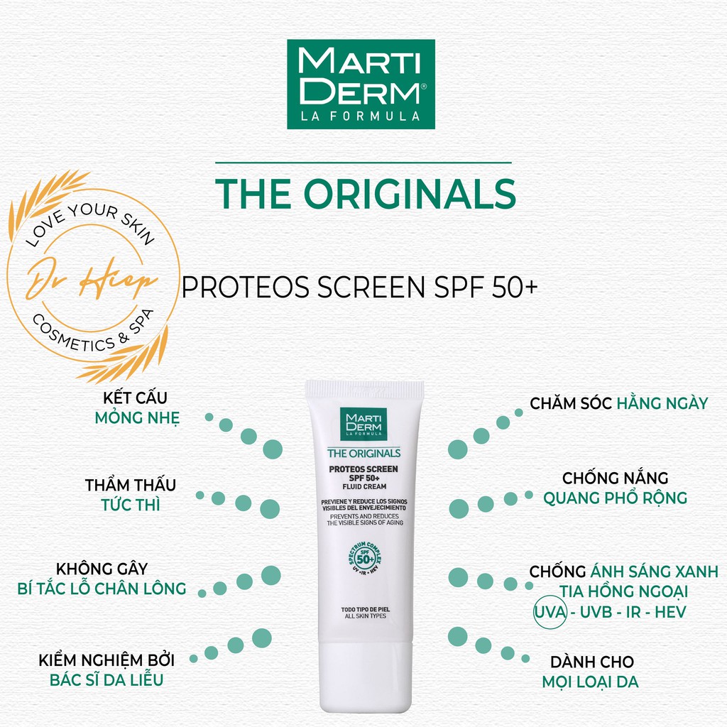 Kem chống nắng MartiDerm ngừa nám, chống lão hóa Martiderm The Originals Proteos Screen SPF50+ Fluid Cream