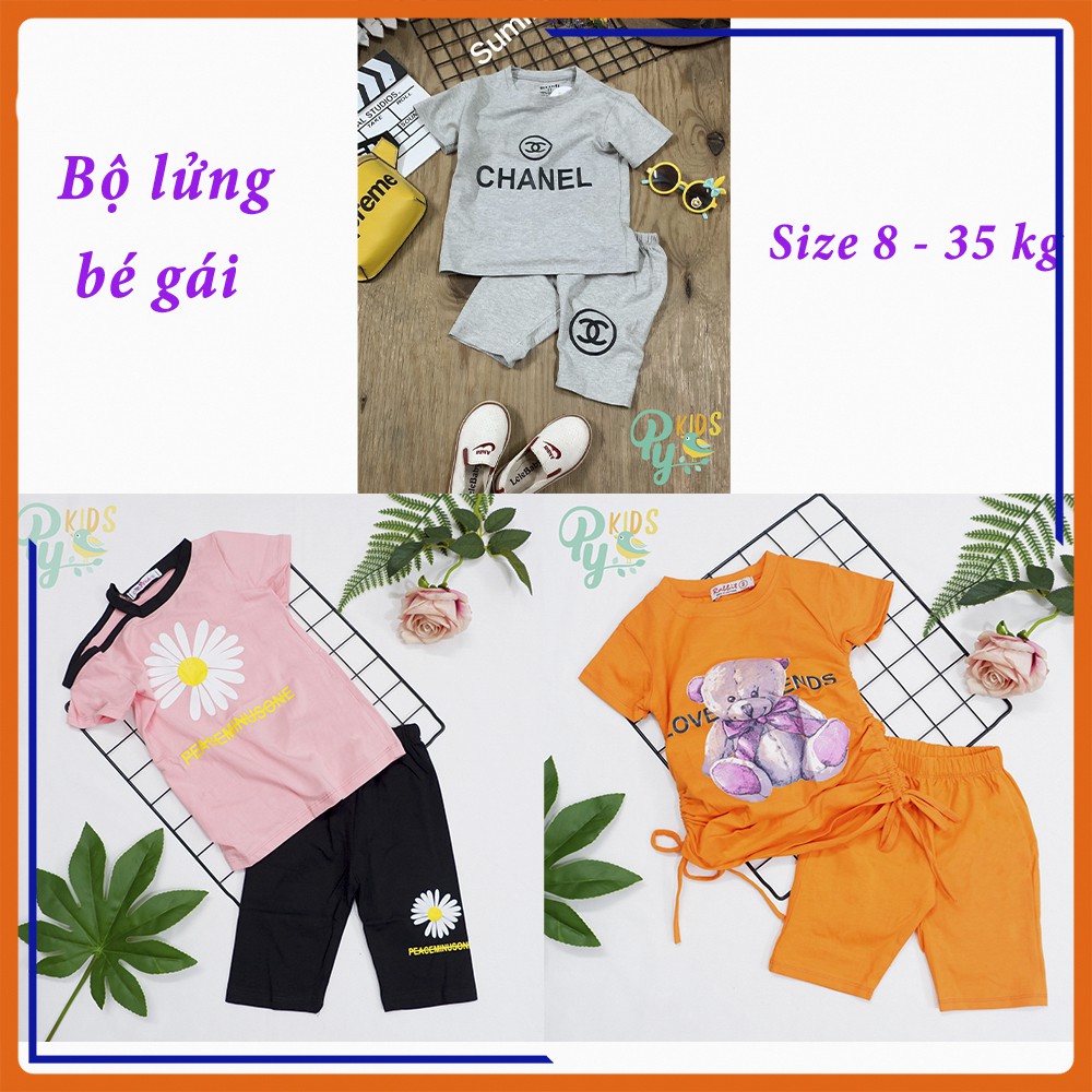 Bộ lửng gấu dây rút / Chan.nel / hoa cúc hở vai, cotton cho bé gái từ 8-38kg