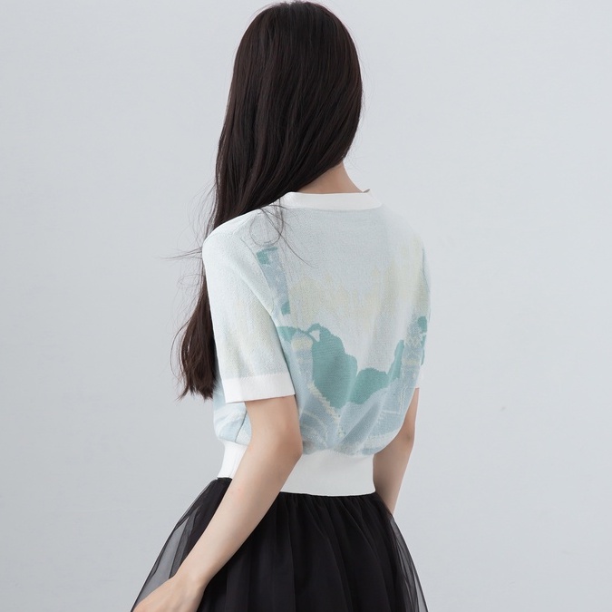 Áo cardigan ZHELIHANGFEI tay ngắn họa tiết thêu cao cấp thời trang