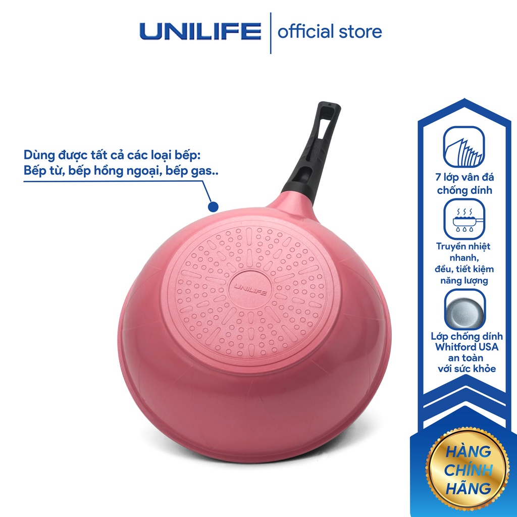 Chảo chống dính vân đá Unilife cao cấp, chảo sâu 7 lớp nấu ăn các món chiên rán xào