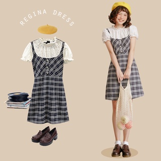 BLEUBIRD Váy caro phối vải cotton thêu dáng A REGINA DRESS
