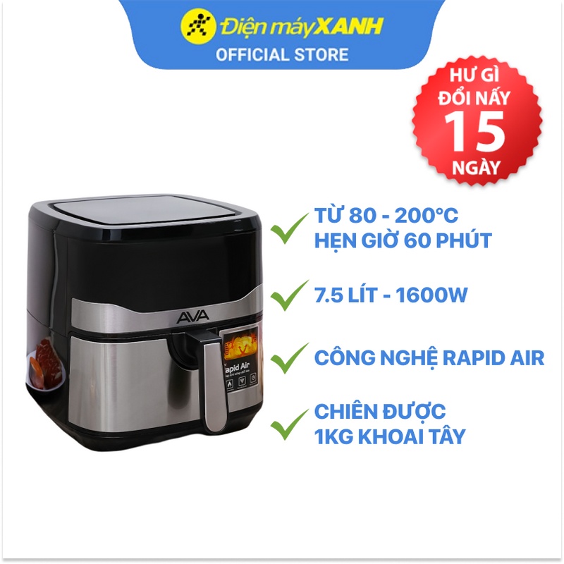 [Mã ELHADEV giảm 4% đơn 300K] Nồi chiên không dầu Ava KDF-593D 7.5 lít công suất 1600W - Hàng chính hãng BH 12 tháng