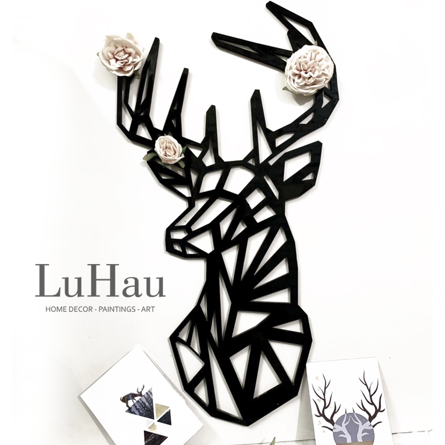 Tranh dán tường 3D gỗ PVC phong cách scandinavian trang trí phòng khách,phòng ngủ tiện lợi hình hươu may mắn