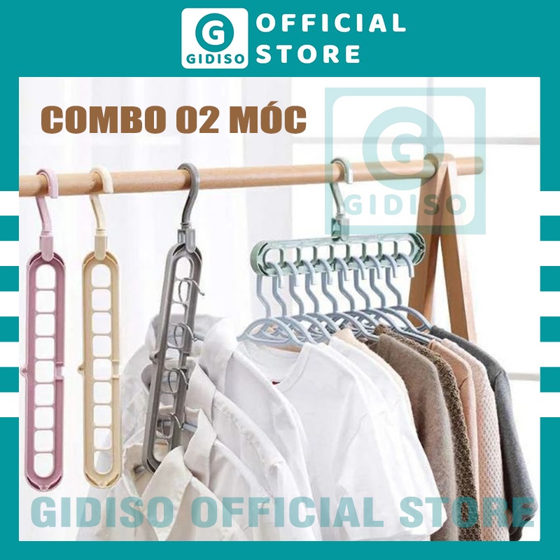 Combo 02 Móc Treo Đồ Thông Minh Đa Năng 9 Lỗ Treo Quần Áo Phụ Kiện Thời Trang - GIDISO