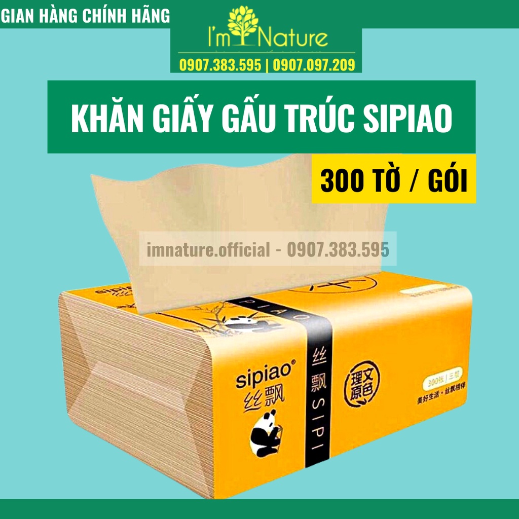 Khăn Giấy Gấu Trúc Sipiao 300 Tờ - 100% Bột Tre - Giấy Mềm Dai Siêu Thấm - Hút Nhanh