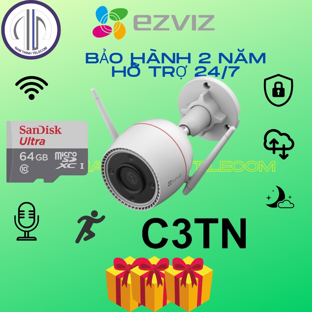 Camera ngoài trời chống trộm EZVIZ C3TN có màu ban đêm nhận diện khuôn mặt AI, đàm thoại 2 chiều
