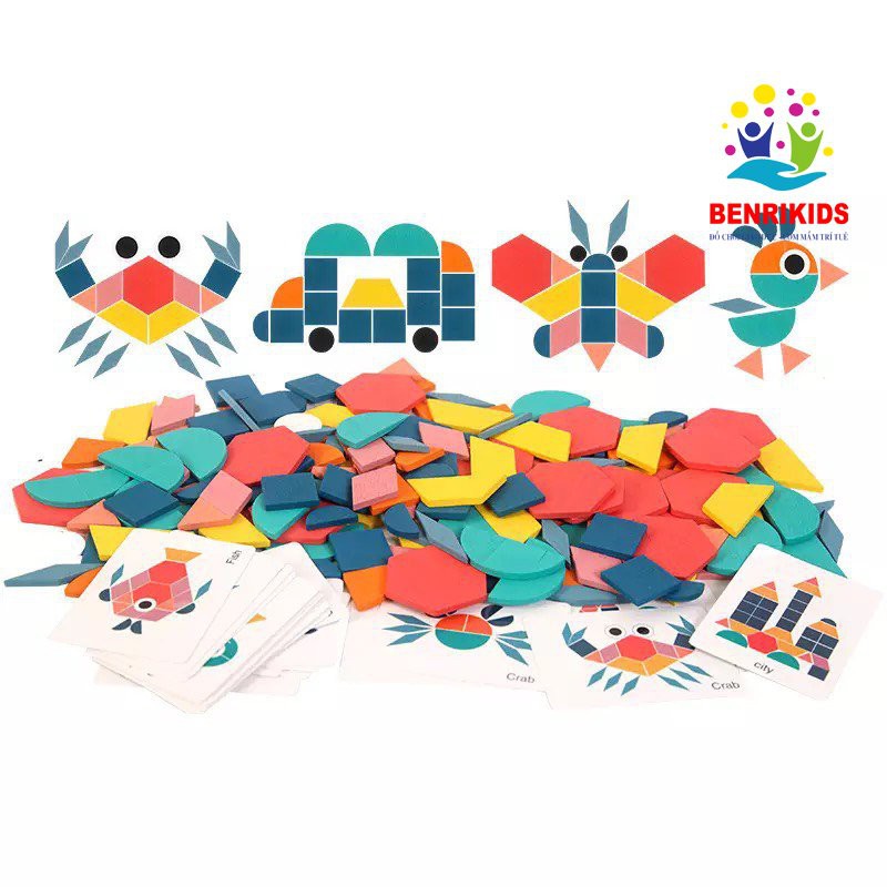 Đồ Chơi Trẻ Em, Bộ Xếp Hình 180 Chi Tiết Tangram Bằng Gỗ Benrikids Cho Bé Tha Hồ Sáng Tạo