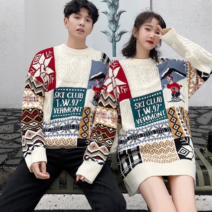 Áo sweater nam chui đầu dáng rộng kiểu giáng sinh hàn quốc cá tính cho áo len unisex form rộng dệt kim fashion áo Sweater thời trang nam