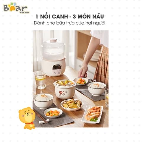 Nồi nấu chậm cho bé Bear 0,8L SUBE001, nồi nấu cháo chậm đa năng cho trẻ - Monnie Kids