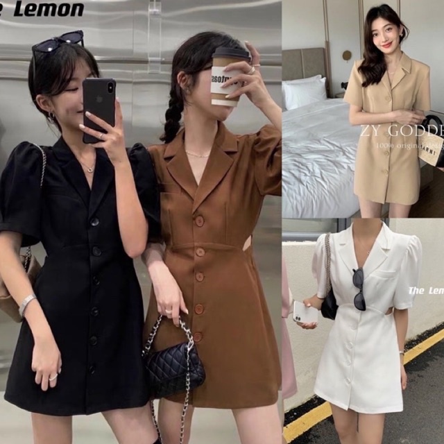Váy đầm sơ mi suông cổ vest khoét eo siêu hot L1 ptp