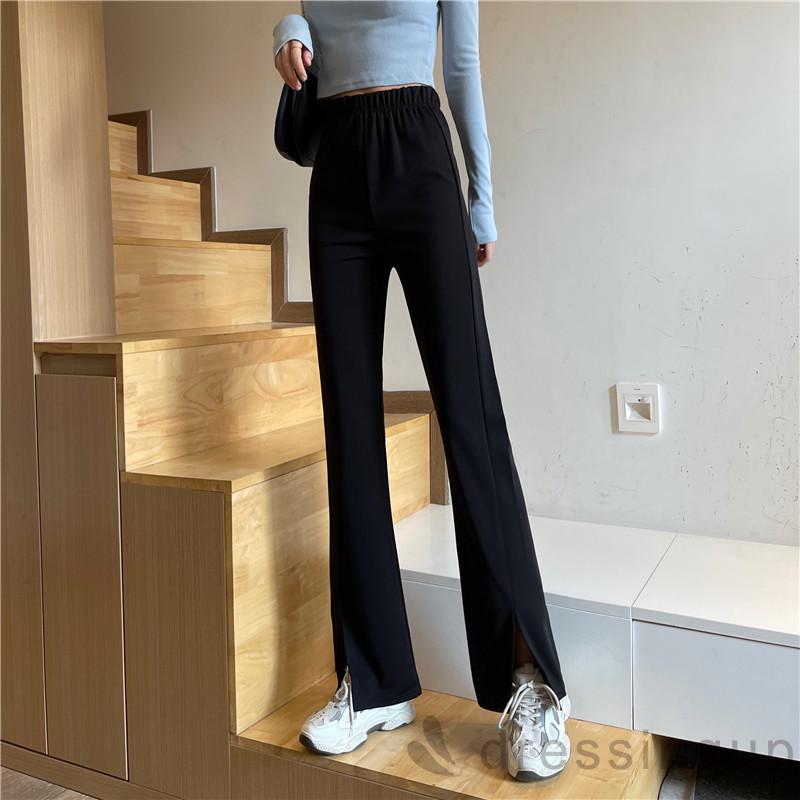 Quần Dài Lưng Cao Ống Rộng Màu Trơn Cá Tính Cho Nữ