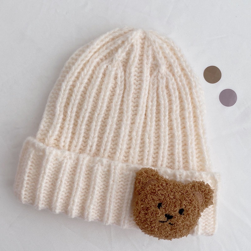 Mũ Beanie Dệt Kim Mềm Mại Giữ Ấm Hình Gấu Bông Đáng Yêu Cho Bé Trai Và Gái
