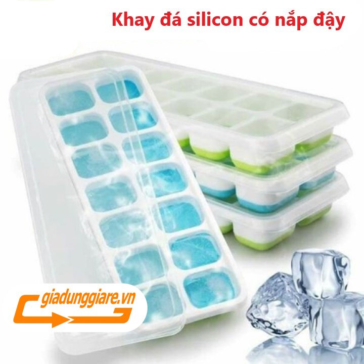 ( Bán sỉ ) Khay đá silicon (14 ngăn) có nắp đậy không dính mùi thực phẩm, làm rau câu, làm kem, khay trữ đông ăn dặm