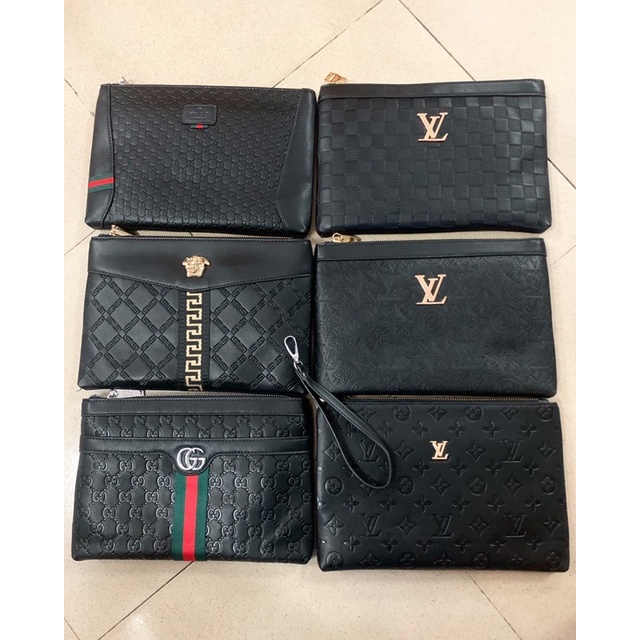 clutch cầm tay l.v g.c da đen mềm đẹp đầy đủ logo mã code
