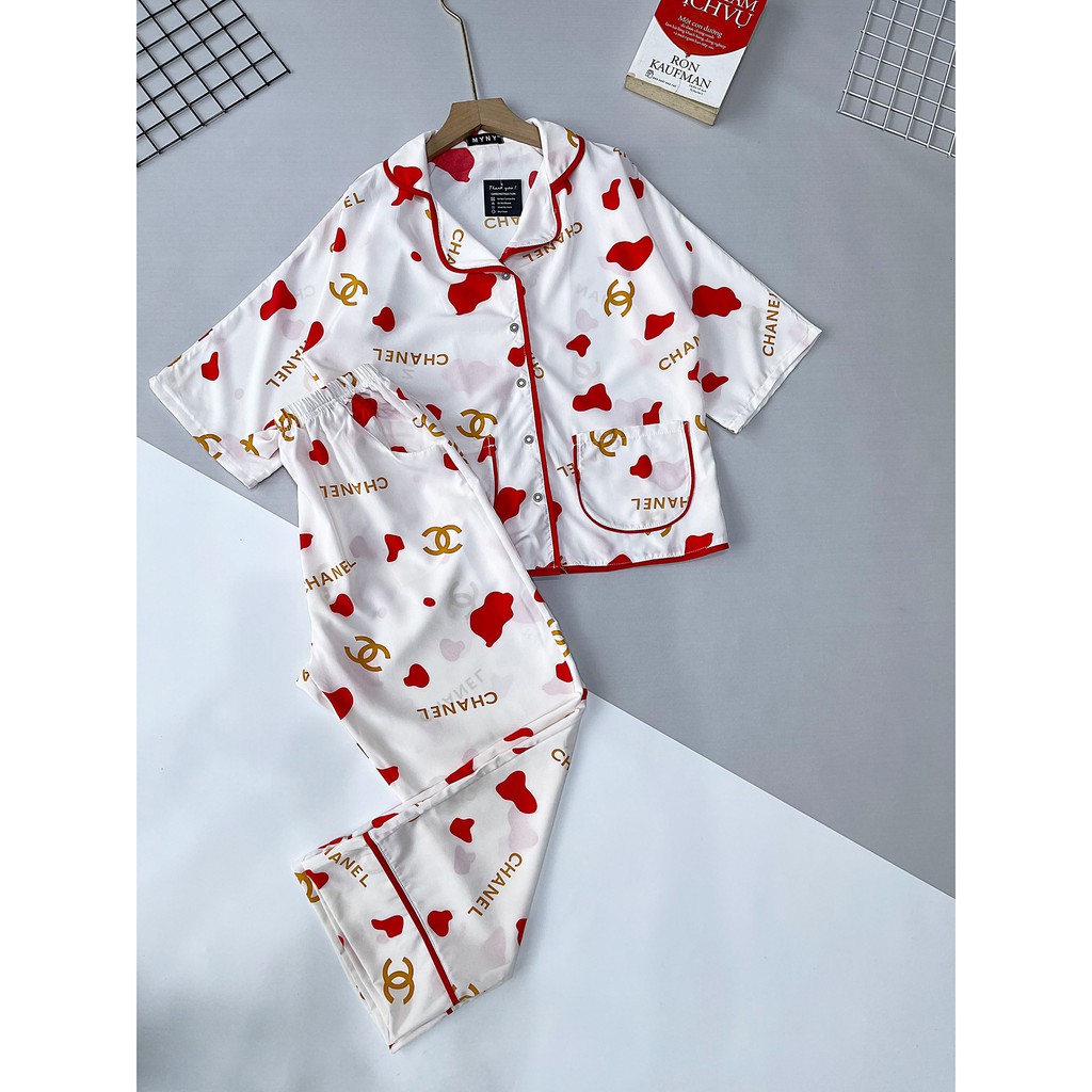 Đồ bộ nữ mặc nhà mùa hè tay ngắn quần dài DN, đồ bộ pijama lụa satin trẻ trung đáng yêu | BigBuy360 - bigbuy360.vn