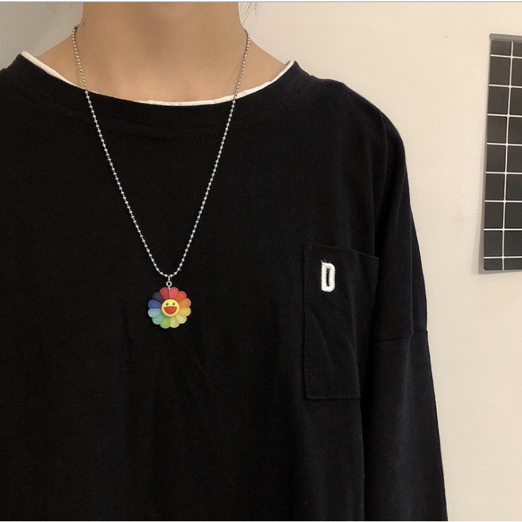 Vòng đeo cổ - Dây chuyền mặt HOA 7 MÀU cho nam và nữ - hợp kim titan màu bạc cực đẹp - PK011