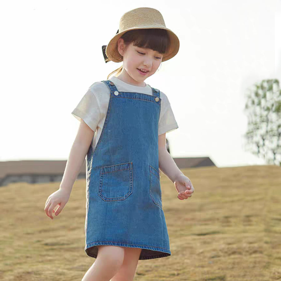 Pink Navy Set yếm jean kèm áo phông trắng bé gái 3-15 tuổi size 100-160