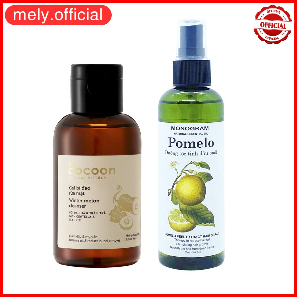 Combo giảm rụng tóc, giảm mụn ẩn gồm Dưỡng Tóc Tinh Dầu Bưởi Pomelo 100ml + Gel rửa mặt bí đao COCOON 140ml