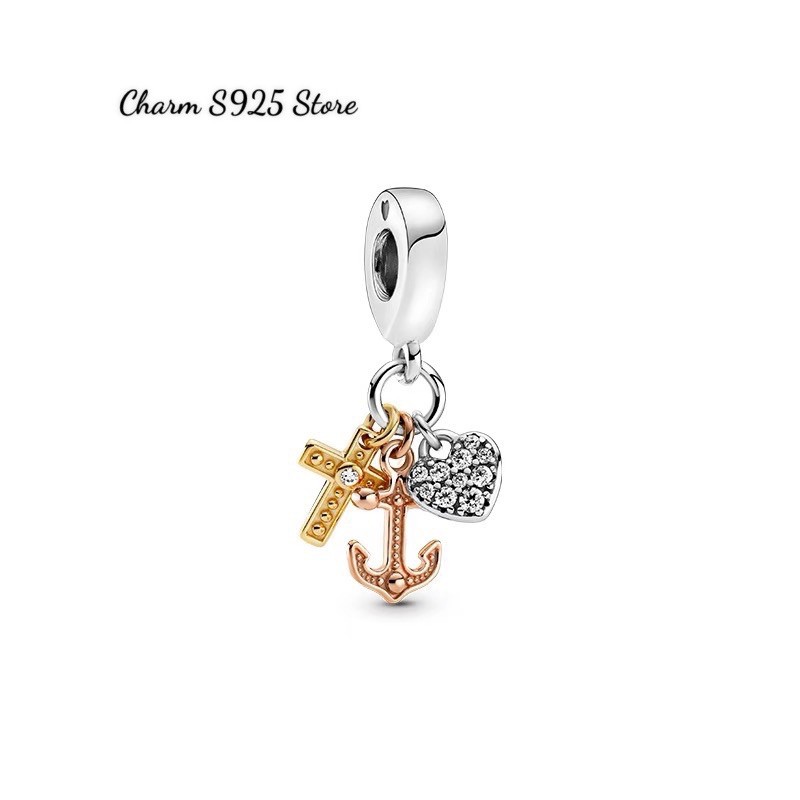 charm pan treo phối tim neo thánh giá bạc s925 cao cấp