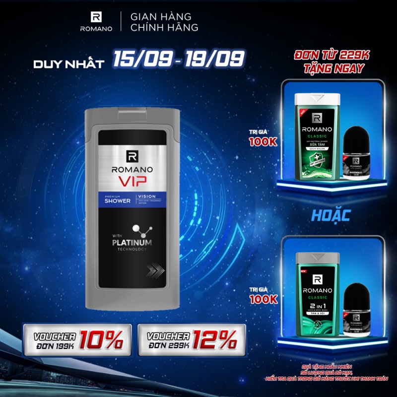 Sữa tắm cao cấp Romano Vip Vision hương nước hoa sang trọng cuốn hút 180g/chai