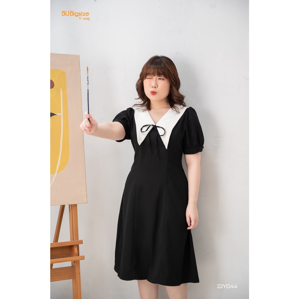 Đầm dài xòe phối lá cổ trắng BIGSIZE (55kg đến 95kg) - 22YD44 - [BU Bigsize Young]