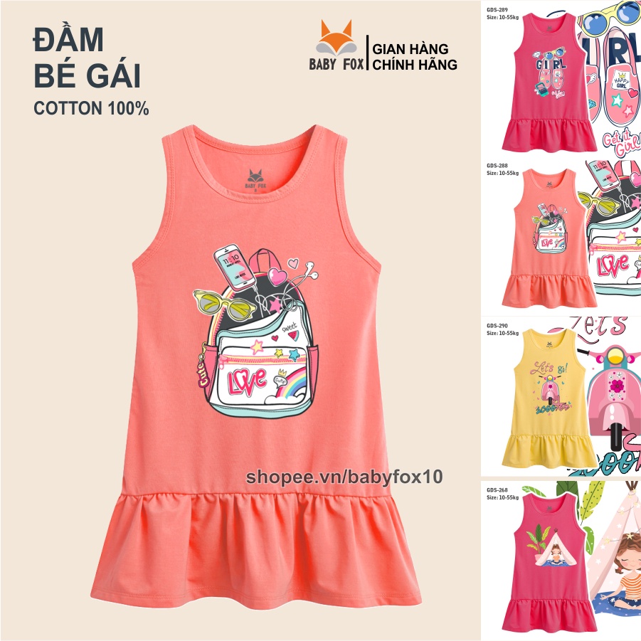 Váy đầm bé gái thun size nhỏ, trung, đại 100% cotton loại tốt, thương hiệu BABY FOX, in hình xinh xắn h