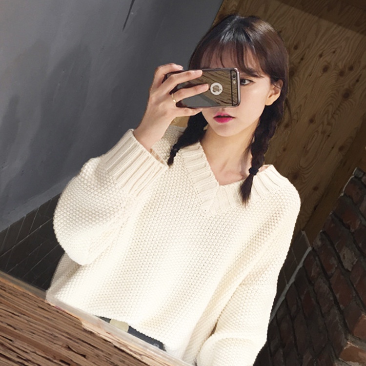 Happy-store  Áo len tay dài cổ V phong cách Hàn Quốc thời trang cho nữ