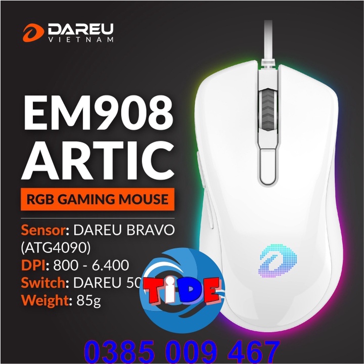 Chuột Gaming có dây Dareu EM908 – Chính hãng – Độ nhạy 6400 DPI – Tốc độ tối đa 150IPS – Bảo hành 24 tháng