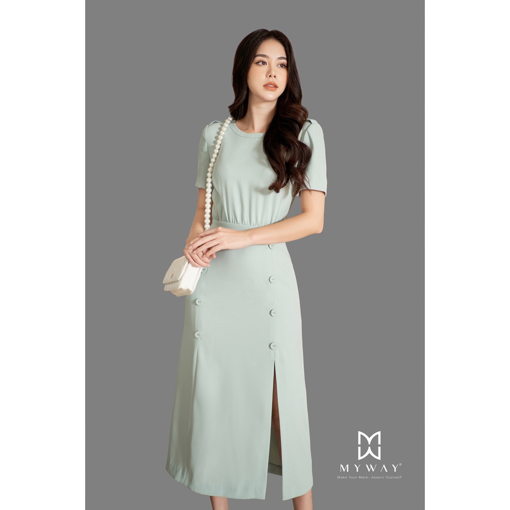 Đầm Nữ Dáng A MY WAY Ngắn Tay Xẻ Tà Sang Trọng 6MD0267