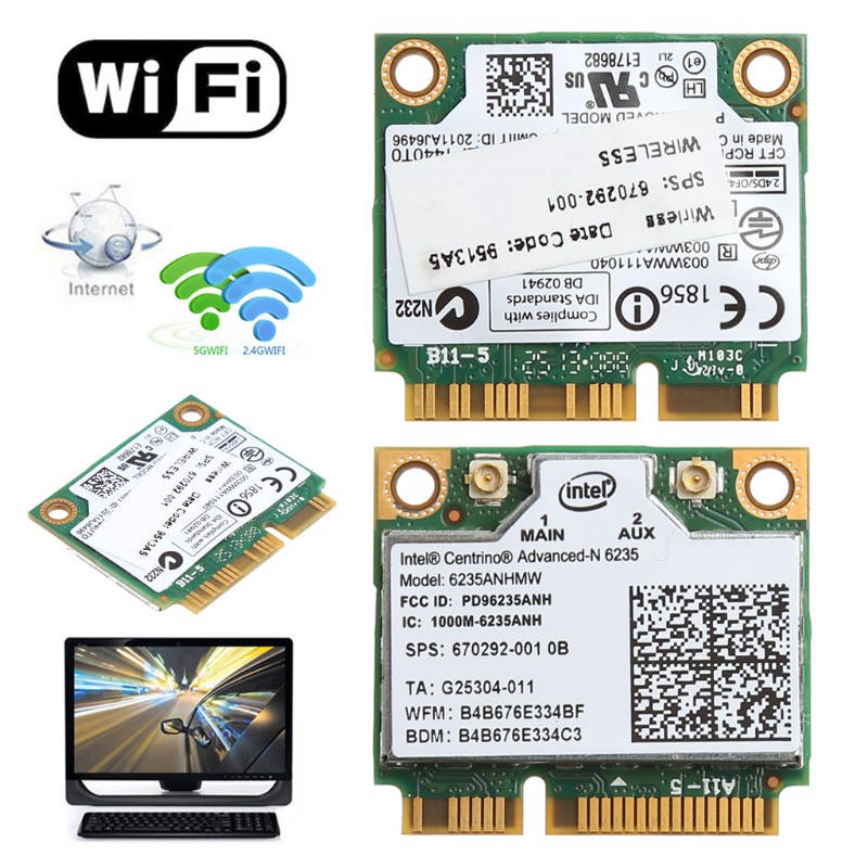 Card Wifi Bluetooth 4.0 nửa cổng PCI-E Mini 2.4 / 5G 300M cho Intel 6235