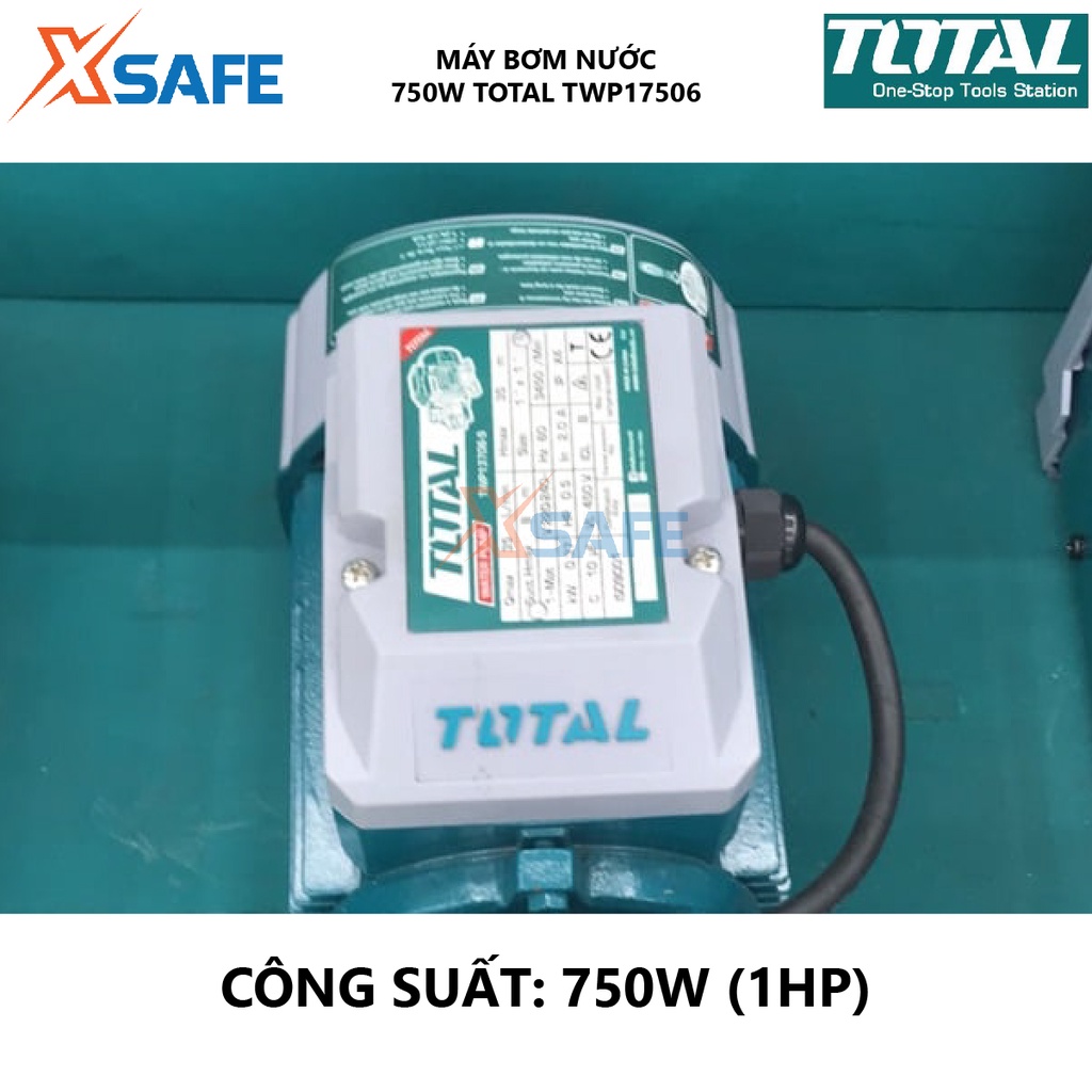 Máy bơm nước TOTAL TWP17506 công suất 750W(1HP), mô tơ dây đồng, chiều dài dây cáp 0.15m - Chính hãng [XSAFE]