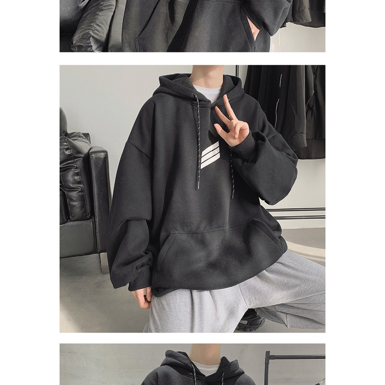 Áo hoodie nỉ bông siêu dày form rộng 3sọc ngang ngực nam nữ mặc đều đẹp