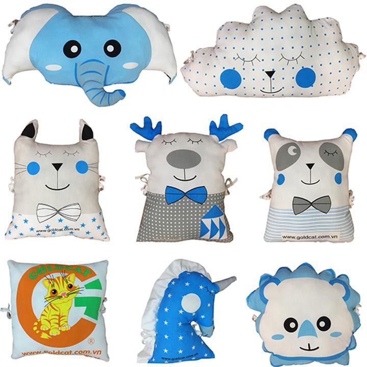 Set 8 Gối Quây Thú Ngộ Nghĩnh Kèm Ga GOLDCAT Chất Vải Mềm Mịn, Lõi Bông Giúp Bé Tránh Va Đập