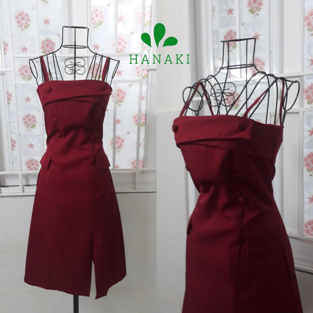 Đầm Dự Tiệc Đầm Thiết Kế 2 Dây Đính Nút Bọc Đẹp Xuất Sắc Hanaki HNK1034 | BigBuy360 - bigbuy360.vn