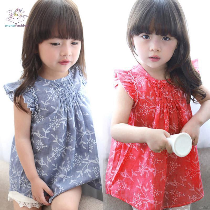 Đầm xòe họa tiết hoa lá xinh xắn cho bé gái