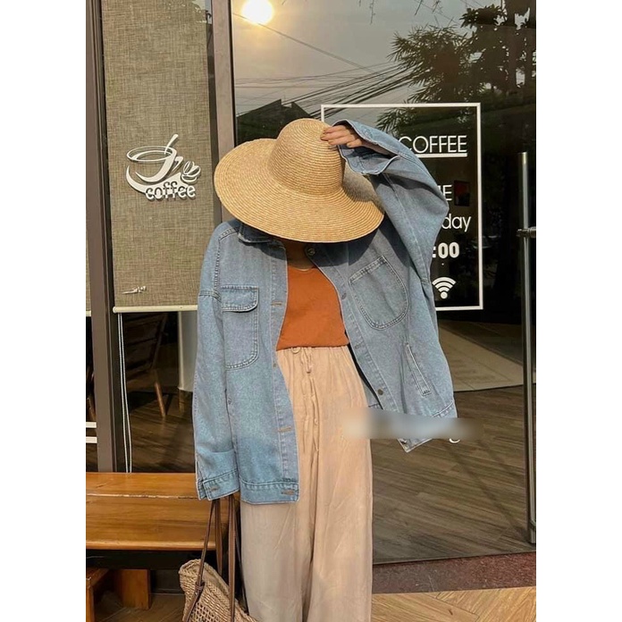 Áo khoác jean trơn Form rộng cá tính 2 màu Đen / Xanh
