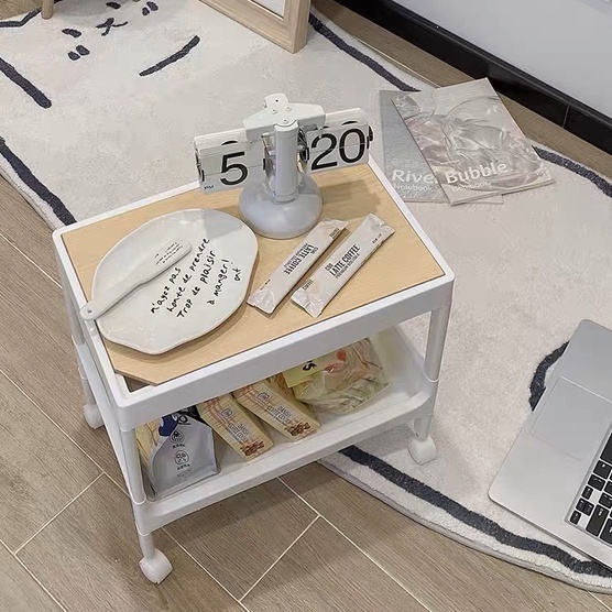 Kệ để đồ nắp gỗ đa năng, để đồ ăn, đồ dùng cá nhân, decor có bánh xe cực xinh xắn đáng yêu