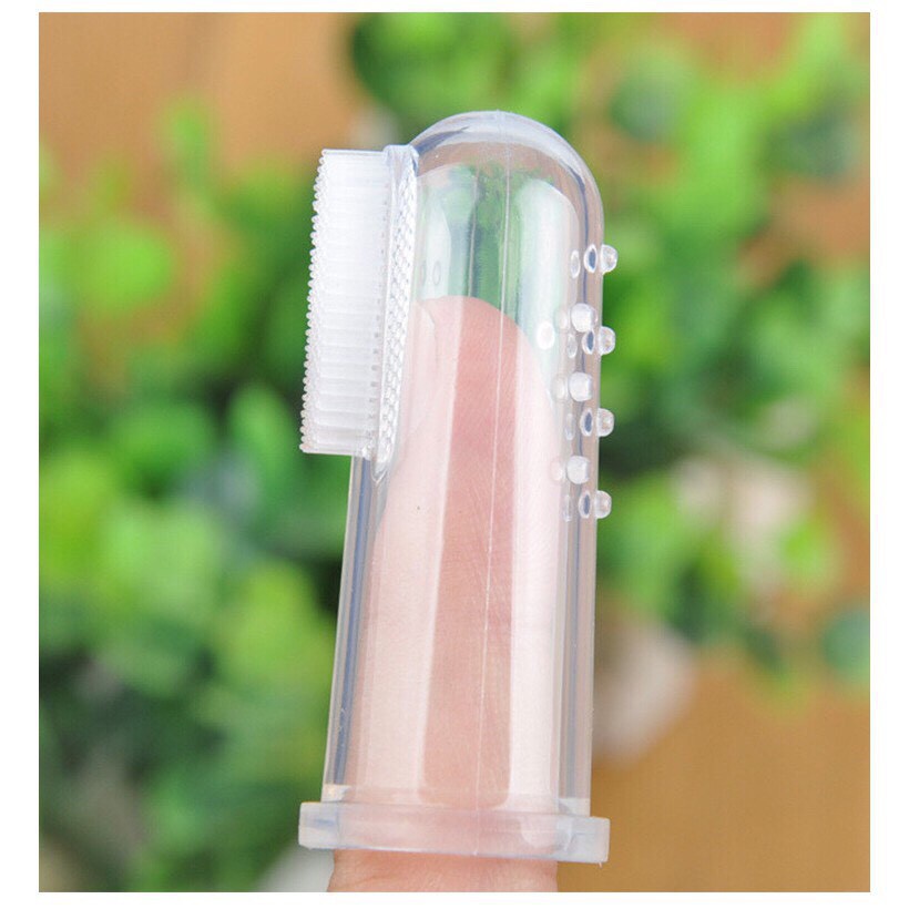 Rơ lưỡi cho bé từ 1 tuổi, bàn chải đánh răng xỏ ngón silicon, tưa lưỡi mềm mại an toàn có hộp đựng giữ vệ sinh